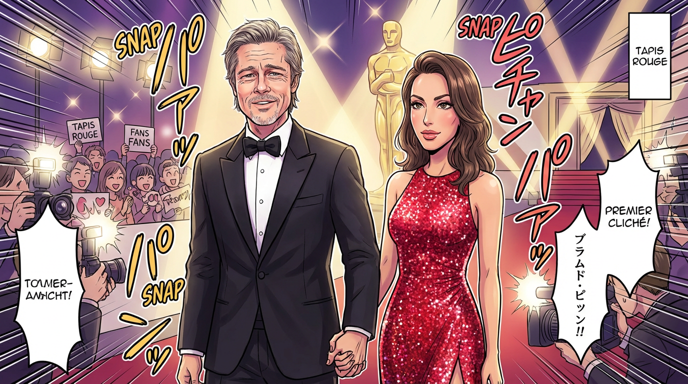 Brad Pitt et Ines de Ramon : premiers clichés intimes sur le tapis rouge des Oscars