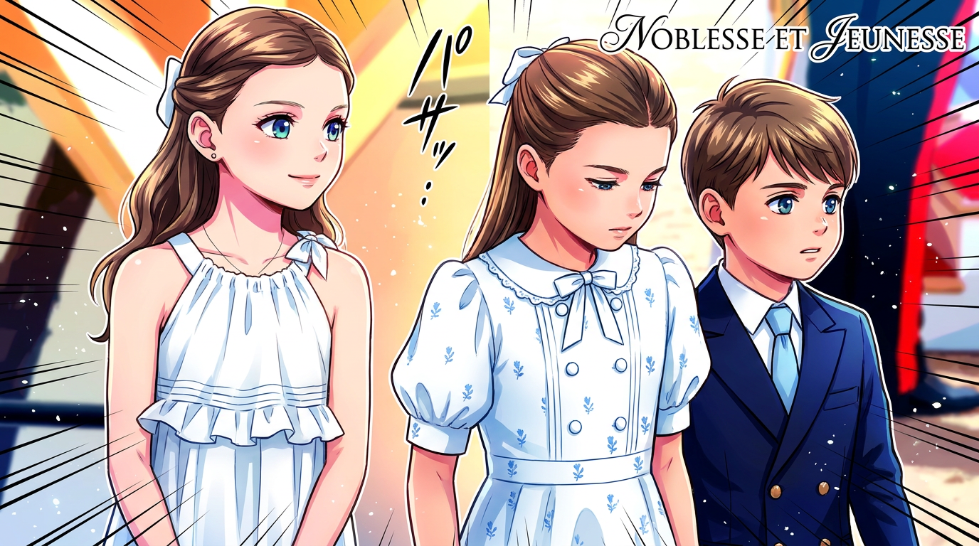 Le même jour, Gabriella de Monaco et Charlotte d'Angleterre apparaissent en petites robes blanches similaires