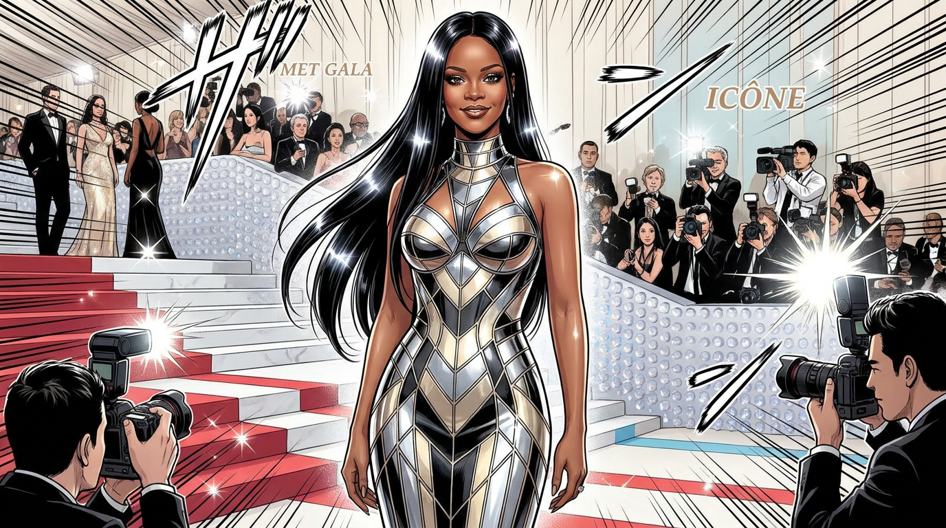 Rihanna brille sur le tapis rouge du Met Gala 2026 avec une robe spectaculaire